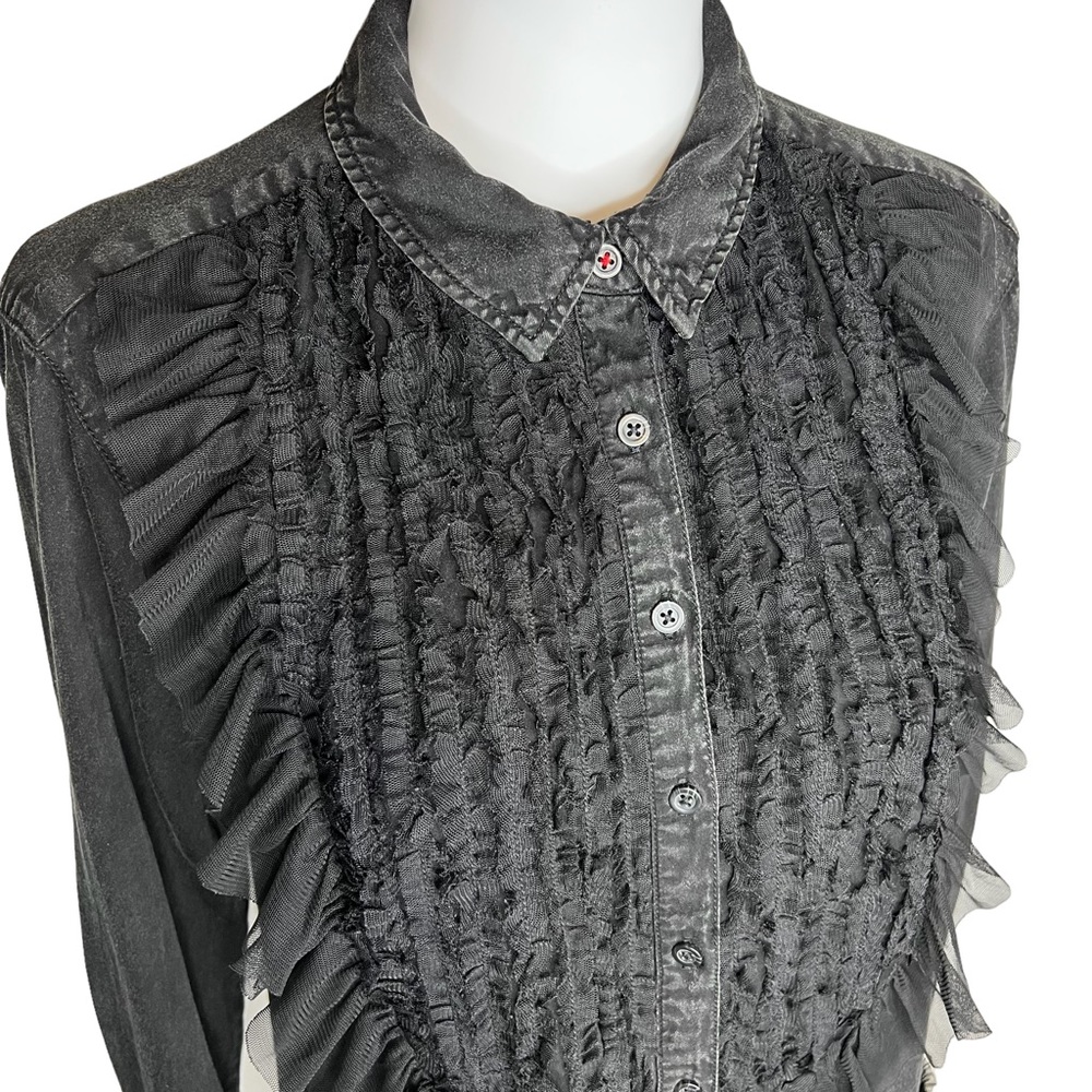 Pilcro Tulle Faded Black Collar Button Up Small - Picture 6 of 8
